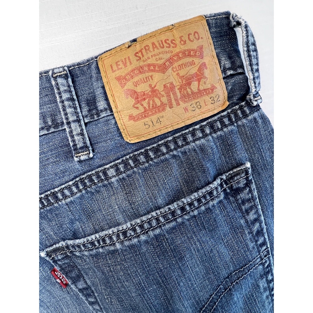 Levi's 514 Jeans Men's 38 x 32 Blue Classic‎ Straight Denim Whiskering Red Tab